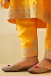 Shop_Angad Singh_Yellow Chanderi Embroidery Rose Gold Zari Round Neck Kurta Pant Set_Online_at_Aza_Fashions