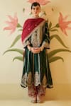 Angad Singh_Green Silk Embroidery Rose Gold Zari Round Neck Floral Thread Kurta Pant Set_at_Aza_Fashions