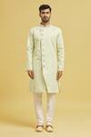 Aryavir Malhotra_Green Sherwani Jaquard Chikankari Lucknawi Embroidered Jaal With Churidar _at_Aza_Fashions