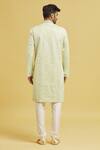 Shop_Aryavir Malhotra_Green Sherwani Jaquard Chikankari Lucknawi Embroidered Jaal With Churidar _at_Aza_Fashions