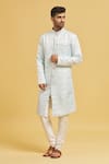 Buy_Aryavir Malhotra_Sky Blue Sherwani Imp. Soft Jacquard Woven Blossom Pattern With Churidar _at_Aza_Fashions