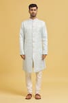 Shop_Aryavir Malhotra_Sky Blue Sherwani Imp. Soft Jacquard Woven Blossom Pattern With Churidar _Online_at_Aza_Fashions