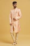 Buy_Aryavir Malhotra_Cream Sherwani Banarasi Jacquard Woven Floral Garden Pattern With Churidar _at_Aza_Fashions