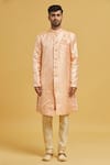 Shop_Aryavir Malhotra_Cream Sherwani Banarasi Jacquard Woven Floral Garden Pattern With Churidar _Online_at_Aza_Fashions