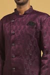 Aryavir Malhotra_Wine Sherwani Imp. Soft Jacquard Woven Paisley With Churidar _Online_at_Aza_Fashions