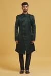 Buy_Aryavir Malhotra_Green Sherwani Imp. Soft Jacquard Woven Paisley Pattern With Churidar _Online_at_Aza_Fashions