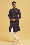 Buy_Aryavir Malhotra_Maroon Sherwani Imp. Soft Jacquard Woven Foliage With Churidar _at_Aza_Fashions