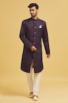 Buy_Aryavir Malhotra_Maroon Sherwani Imp. Soft Jacquard Woven Foliage With Churidar_Online_at_Aza_Fashions