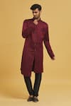 Buy_Aryavir Malhotra_Maroon Sherwani Imp. Soft Jacquard Embellished Geometric Stone With Churidar _at_Aza_Fashions