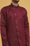 Shop_Aryavir Malhotra_Maroon Sherwani Imp. Soft Jacquard Embellished Geometric Stone With Churidar _Online_at_Aza_Fashions