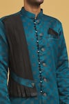 Shop_Arihant Rai Sinha_Blue Silk, Jacquard Embroidery Stone Embellished Drape Sherwani With Churidar _Online_at_Aza_Fashions