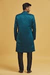 Shop_Arihant Rai Sinha_Blue Silk, Jacquard Embroidery Stone Embellished Drape Sherwani With Churidar _at_Aza_Fashions