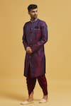 Buy_Aryavir Malhotra_Maroon Sherwani Imp. Soft Jacquard Floral Pattern With Velvet Dhoti Pant _Online_at_Aza_Fashions