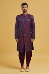 Shop_Aryavir Malhotra_Maroon Sherwani Imp. Soft Jacquard Floral Pattern With Velvet Dhoti Pant _Online_at_Aza_Fashions