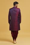 Shop_Aryavir Malhotra_Maroon Sherwani Imp. Soft Jacquard Floral Pattern With Velvet Dhoti Pant _at_Aza_Fashions