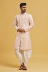 Arihant Rai Sinha_Peach Sherwani Banarasi Zari Jacquard Woven Floral Pattern With Dhoti Pant _Online_at_Aza_Fashions
