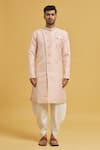 Buy_Arihant Rai Sinha_Peach Sherwani Banarasi Zari Jacquard Woven Floral Pattern With Dhoti Pant _Online_at_Aza_Fashions