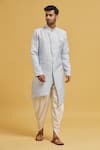 Aryavir Malhotra_Sky Blue Sherwani Banarasi Zari Jacquard Woven Floral Pattern With Dhoti Pant _Online_at_Aza_Fashions