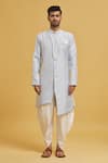 Buy_Aryavir Malhotra_Sky Blue Sherwani Banarasi Zari Jacquard Woven Floral Pattern With Dhoti Pant _Online_at_Aza_Fashions