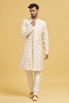 Aryavir Malhotra_Multi Color Sherwani Jaquard Chikankari Lucknawi Jaal Thread With Churidar_Online_at_Aza_Fashions