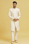 Buy_Aryavir Malhotra_Multi Color Sherwani Chikankari Lucknawi Embroidered Floral Bud With Churidar _at_Aza_Fashions