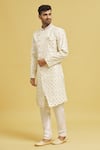 Aryavir Malhotra_Multi Color Sherwani Chikankari Lucknawi Embroidered Floral Bud With Churidar _Online_at_Aza_Fashions