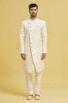 Buy_Aryavir Malhotra_Multi Color Sherwani Chikankari Lucknawi Embroidered Floral Bud With Churidar _Online_at_Aza_Fashions