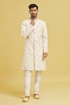 Buy_Aryavir Malhotra_Multi Color Sherwani Jaquard Chikankari Lucknawi Floral With Churidar _Online_at_Aza_Fashions