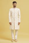 Shop_Aryavir Malhotra_Multi Color Sherwani Jaquard Chikankari Lucknawi Floral With Churidar _Online_at_Aza_Fashions