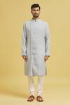 Buy_Arihant Rai Sinha_Blue Linen, Silk Mandarin Collar Kurta Set _Online_at_Aza_Fashions
