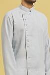 Shop_Arihant Rai Sinha_Blue Linen, Silk Mandarin Collar Kurta Set _Online_at_Aza_Fashions