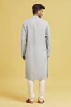 Shop_Arihant Rai Sinha_Blue Linen, Silk Mandarin Collar Kurta Set _at_Aza_Fashions