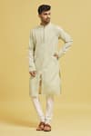 Buy_Arihant Rai Sinha_Yellow Kurta Linen Cotton Plain Mandarin Collar Solid Set _at_Aza_Fashions