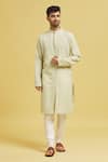 Arihant Rai Sinha_Yellow Kurta Linen Cotton Plain Mandarin Collar Solid Set _Online_at_Aza_Fashions