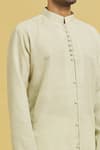 Shop_Arihant Rai Sinha_Yellow Kurta Linen Cotton Plain Mandarin Collar Solid Set _Online_at_Aza_Fashions