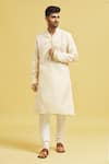 Buy_Arihant Rai Sinha_Cream Kurta Star Silk Embroidered Thread Work Geometric Set _at_Aza_Fashions