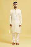 Buy_Arihant Rai Sinha_Cream Kurta Star Silk Embroidered Thread Work Geometric Set _Online_at_Aza_Fashions