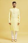 Buy_Arihant Rai Sinha_Yellow Kurta Soft Cotton Embroidery Stripe Pattern Set _Online_at_Aza_Fashions