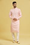 Buy_Arihant Rai Sinha_Pink Kurta Soft Cotton Embroidery Stripe Linear Pattern Set _at_Aza_Fashions