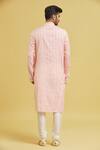 Shop_Arihant Rai Sinha_Pink Kurta Soft Cotton Embroidery Stripe Linear Pattern Set _at_Aza_Fashions