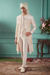Buy_Jigar & Nikita_White Silk Embroidery, Zari Aspen Zardozi Sherwani Set_at_Aza_Fashions