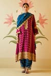 Buy_Angad Singh_Wine Silk Embroidered Zari Florals V Neck Choga Pant Set_at_Aza_Fashions