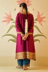 Shop_Angad Singh_Wine Silk Embroidered Zari Florals V Neck Choga Pant Set_at_Aza_Fashions