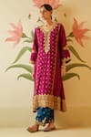 Buy_Angad Singh_Wine Silk Embroidered Zari Florals V Neck Choga Pant Set