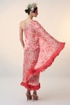 Buy_Dania Siddiqui_Red Satin Print Floral Asymmetric Neck Sora Kaftan _Online_at_Aza_Fashions