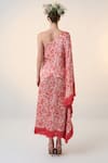 Shop_Dania Siddiqui_Red Satin Print Floral Asymmetric Neck Sora Kaftan _at_Aza_Fashions