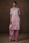 Dressfolk_Pink Tissue Metallic V Neck Straight Kurta Set  _Online_at_Aza_Fashions