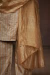 Shop_Dressfolk_Gold Tissue Metallic Stripe V Neck Straight Kurta Set _Online_at_Aza_Fashions