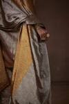 Dressfolk_Silver Tissue Metallic Stripe V Neck Straight Kurta Set For Women_Online_at_Aza_Fashions