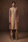 Buy_Dressfolk_Multi Color Tissue Metallic Stripe V Neck Straight Kurta Set  _Online_at_Aza_Fashions